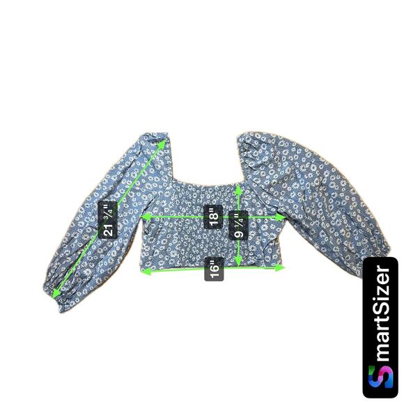 Wild Fable Women's‎ Blue Floral Smocked Puff Sleeve Crop Top Size L - Picture 4 of 4